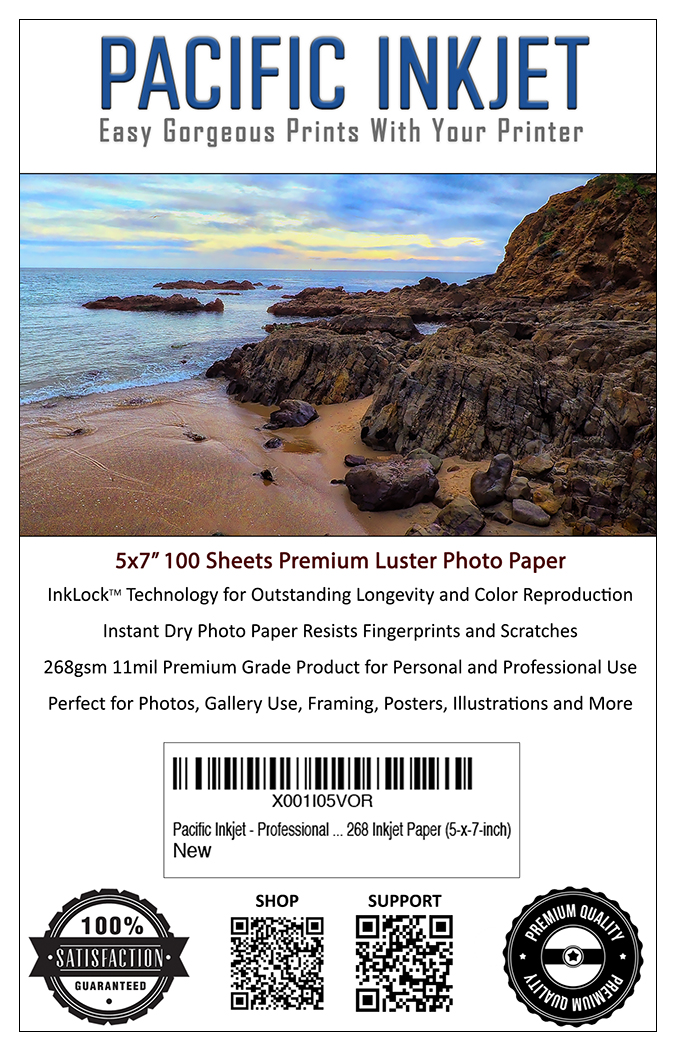 5x7 100-Sheets Professional Luster Inkjet Photo Paper 11mil 268gsm -  Pacific Inkjet - Premium Inkjet Photo Paper