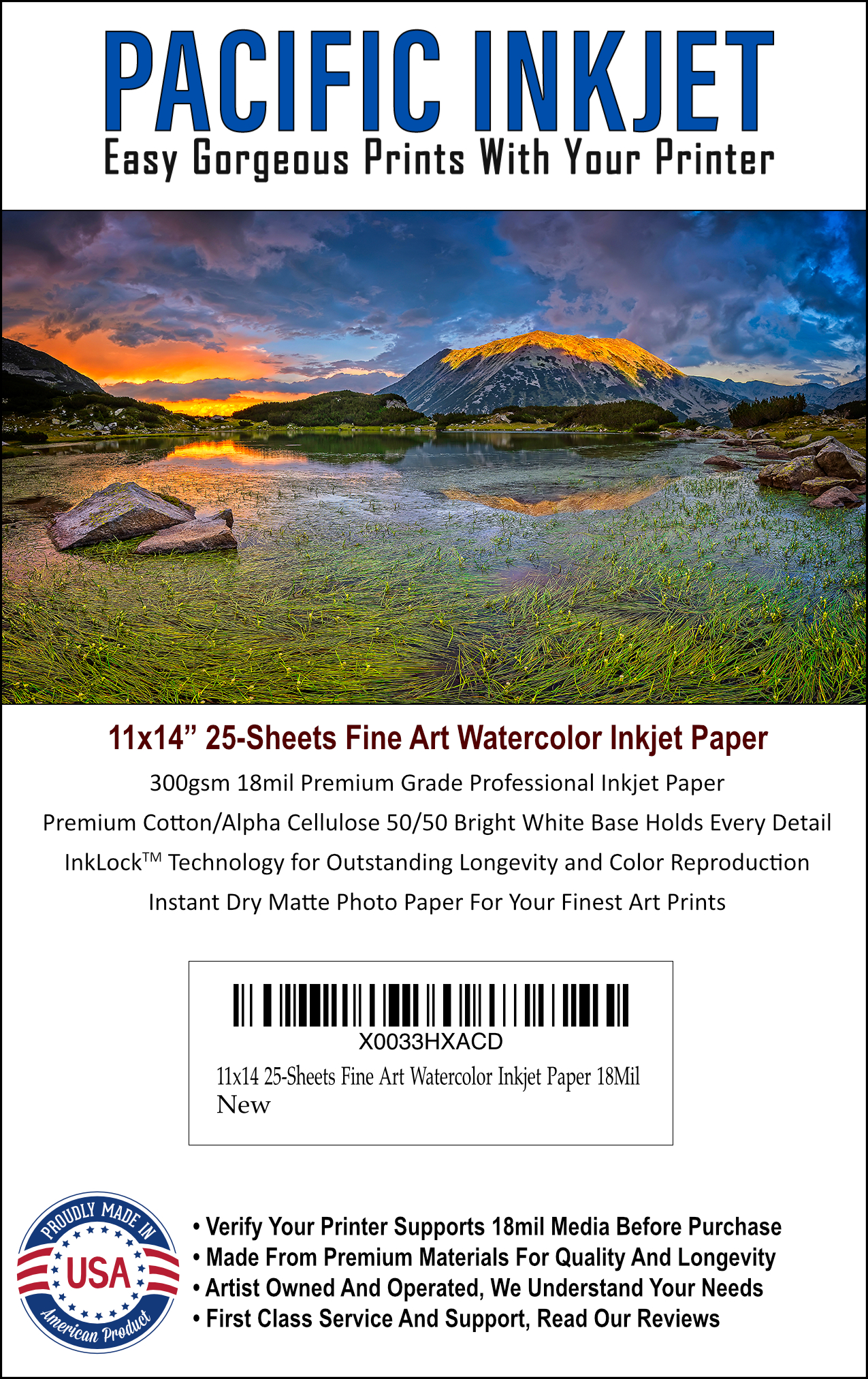 11x14 20-Sheets Fine Art Watercolor Textured Bright White Matte Inkjet  Paper 300gsm 18mil - Pacific Inkjet - Premium Inkjet Photo Paper